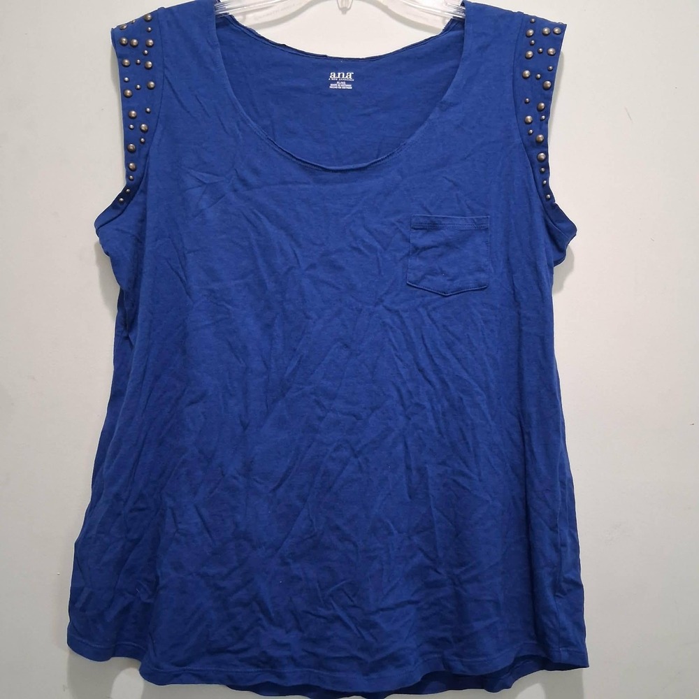 ana A New Approach Royal Blue Studded Shoulder Sleeveless Tank Top XL 842-7694
